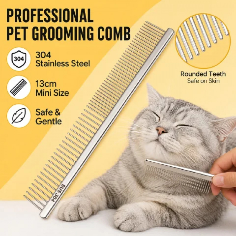 Flea Comb Fine Tooth Pet Tear Stain - 304 Stainless Steel Pet Grooming Comb