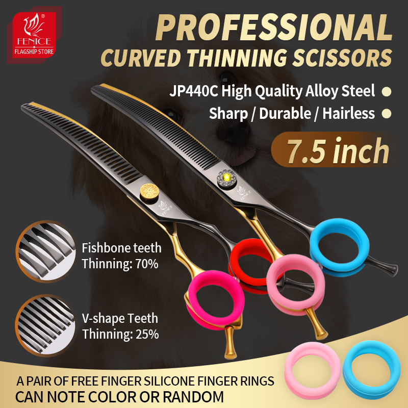 Fenice 7.25 Inch Black and Gol - đánh giá và giá Professional Pet Grooming Scissors Curved