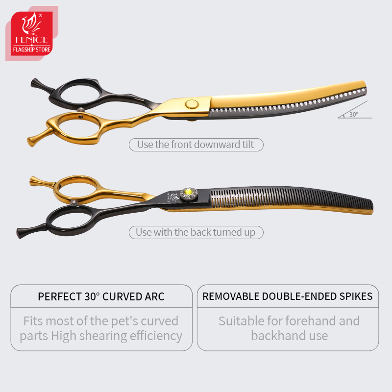 Fenice 7.25 Inch Black and Gol - đánh giá và giá Professional Pet Grooming Scissors Curved