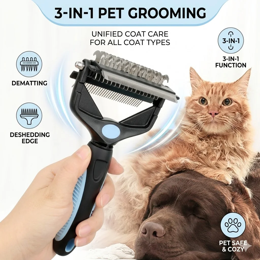 3 In 1 Pet Deshedding Brush Do - đánh giá và giá Undercoat Rake Dematting Tool Dog Shedding